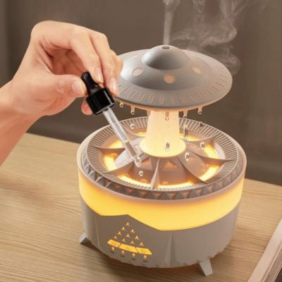 Humidificateur d air OVNI blanc avec huile parfumée ajoutée