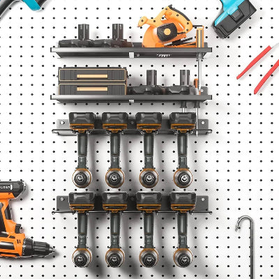 Rangement pour garage Optimal type A et type B fixés au panneau blanc