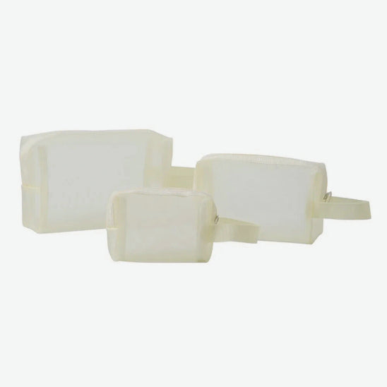 Trousse de maquillage - Élégante - beige - plusieurs fermées - pack de trois tailles - rangement innovant
