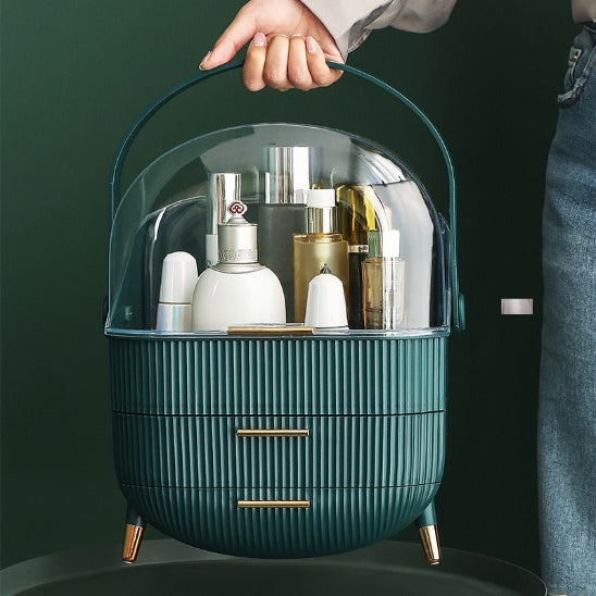 organisateur de maquillage vert foncé porté avec poignée rangement innovant