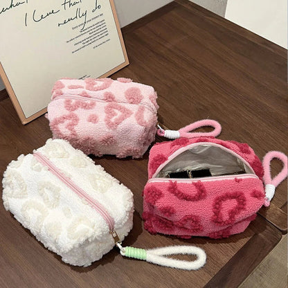 Trousse maquillage - Élégance Nori - blanc et rose claire - fermées - rose foncé ouverte -  posées sur table - rangement innovant