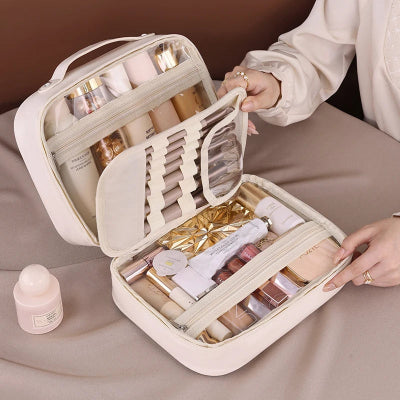 Trousse maquillage - OrganizeBeauty - Rangement innovant - Couleur blanche  - remplie de produits