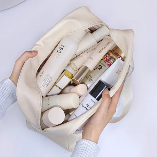Trousse de toilette - Transparente Voyage - beige - ouverte - Rangement innovant