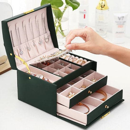 Boite-a-bijoux-prestige-rangement-innovant-vert-avec-ses-tiroirs-ouverts