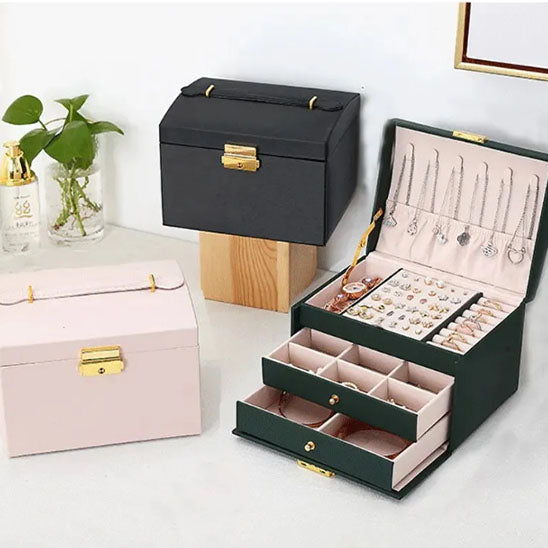 Boite-a-bijoux-prestige-rangement-innovant-ensemble-des-boîtes-noire-verte-et-rose