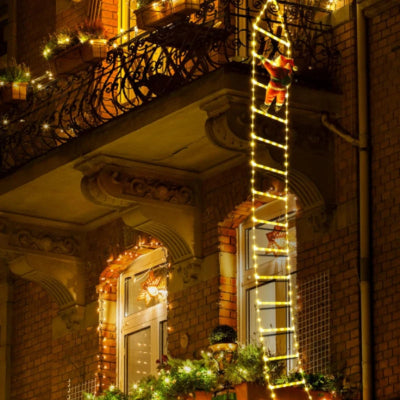 Décoration noël extérieur Féerique lumière chaude père noël escalader balcon maison petit côté