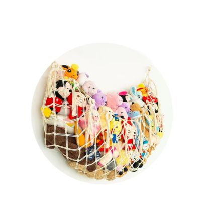 Rangement Peluche Coton Bohème rempli peluches variant beige