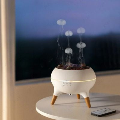Humidificateur d air  Confort Optimal posé sur table ronde blanche auprès de la fenêtre 