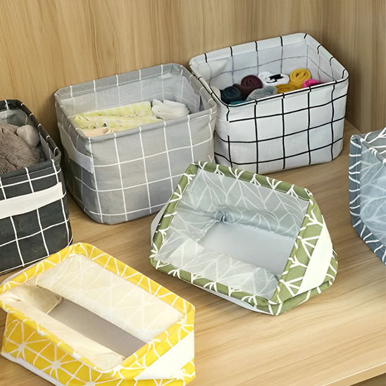 Panier-rangement-pliable-multifonctionnel-rangement-innovant-plié-posé-sur-étagère