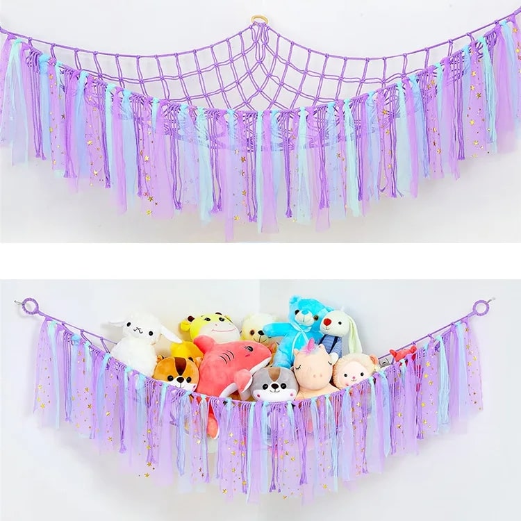 Rangement-Chambre-Enfant-Range-Peluches-StorageHammock™-Rangement-Innovant-couleurs-rose-bleu-violet