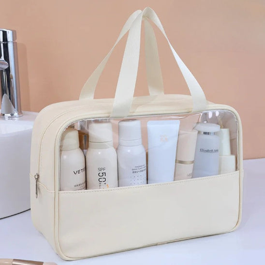 Trousse de toilette - Transparente Voyage - beige - fermée - Rangement innovant