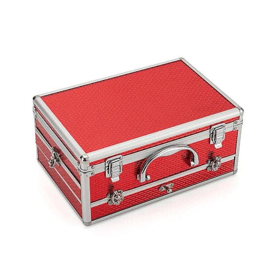 coffret maquillage premium rouge posé  horizontalement
