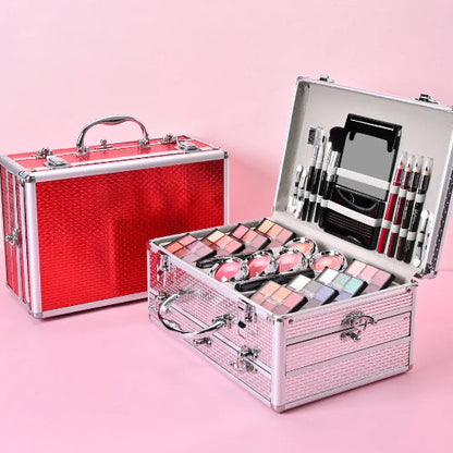 coffret maquillage premium argenté ouvert rouge fermé 