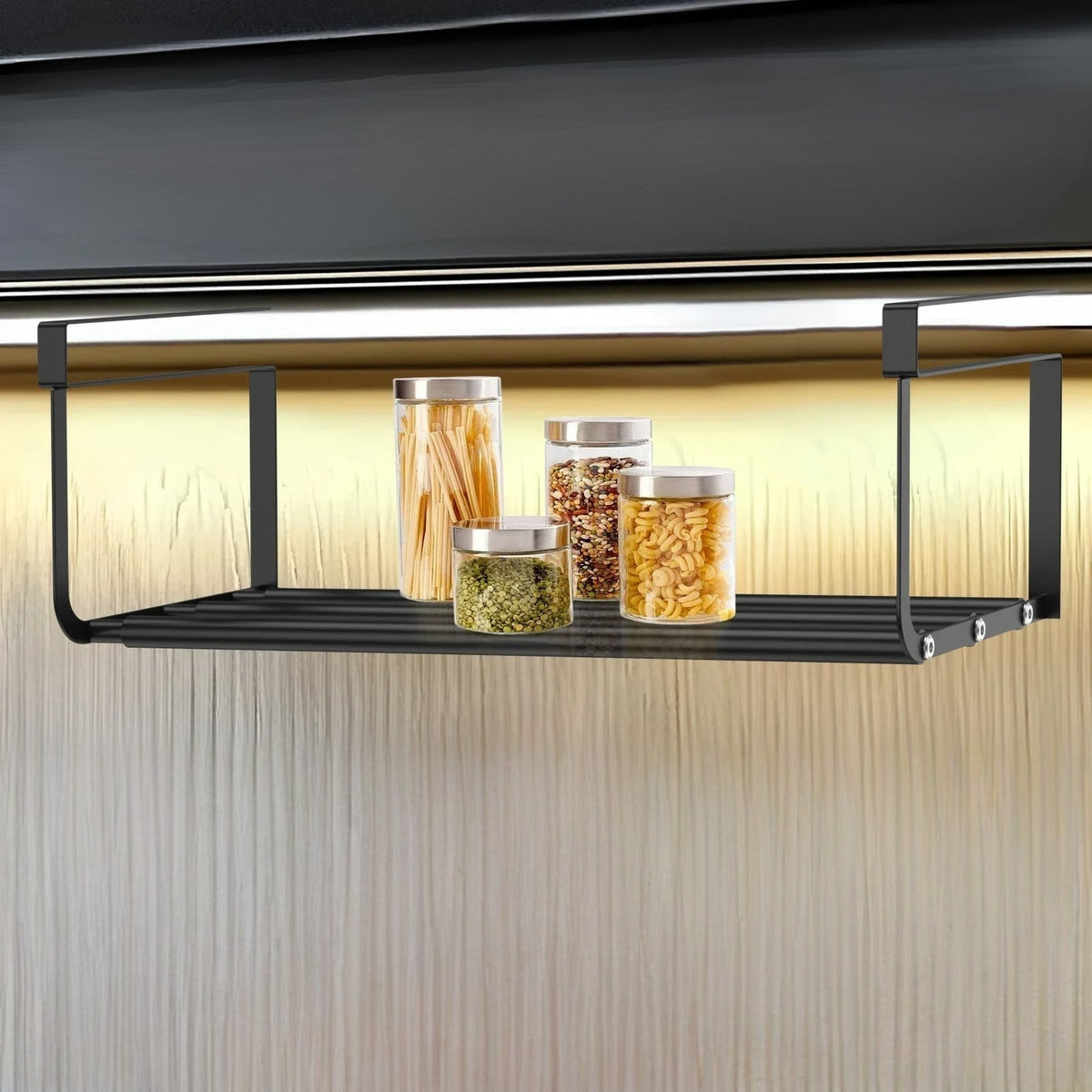 Étagère-chaussure-suspendue-extensible-rangement-innovant-noir-portant-boîtes-épices