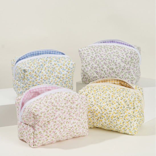 Trousse maquillage - fleurie Vintage - rangement innovant - quatre couleurs - ouvertes regroupées