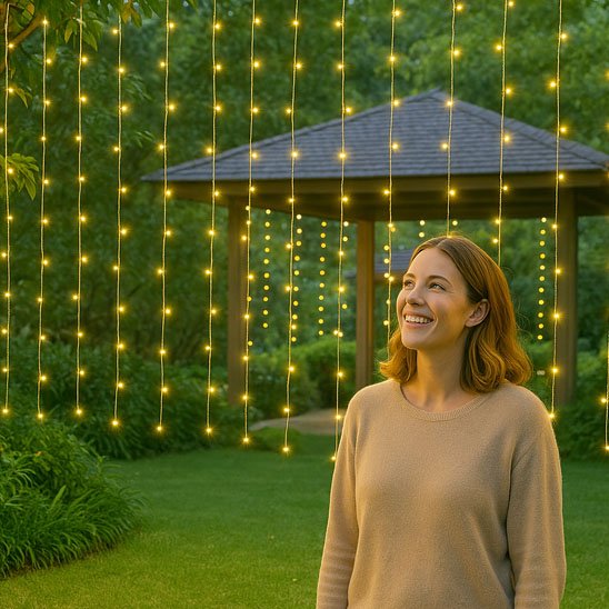 Guirlande solaire Écolight lumière chaude décoration tonnelle dans jardin