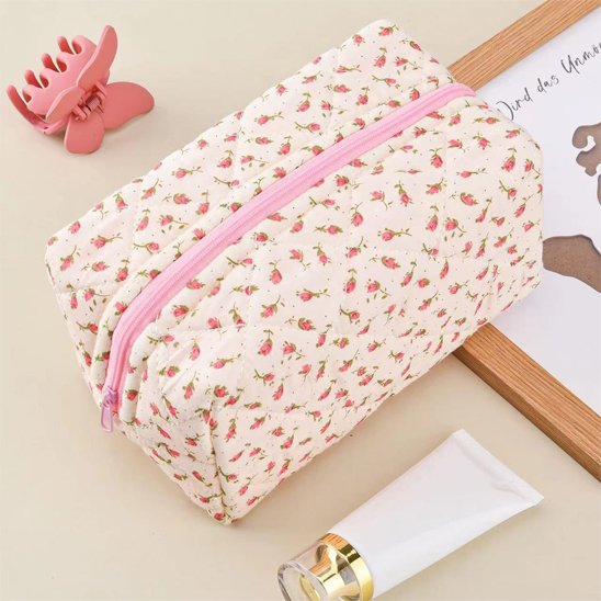 Trousse maquillage - fleurie Vintage - rangement innovant - rose - fermée 