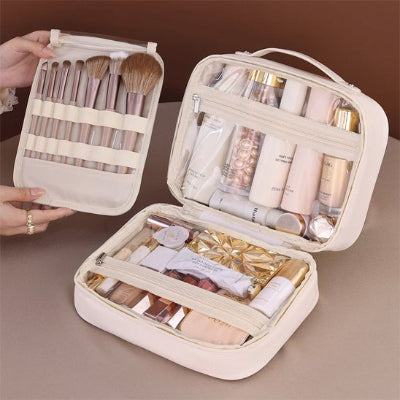 Trousse maquillage - OrganizeBeauty - Rangement innovant - Couleur blanche  - Présentée remplie de produits