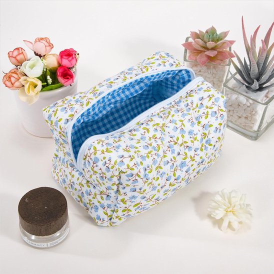 Trousse maquillage - fleurie Vintage - rangement innovant - bleu - ouverte 