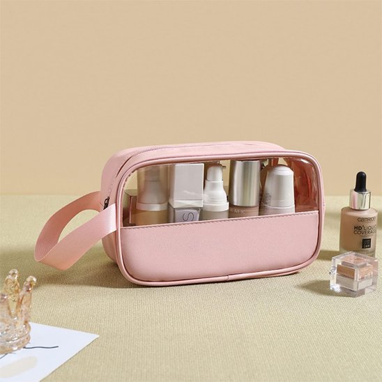 Trousse de toilette - Transparente Voyage - rose - fermée - Rangement innovant