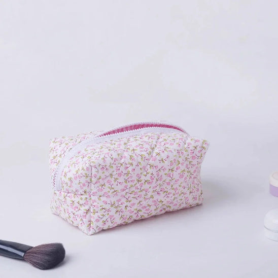 Trousse maquillage - fleurie Vintage - rangement innovant - rose 