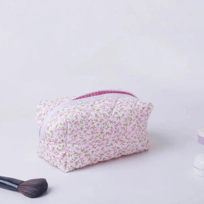 Trousse maquillage - fleurie Vintage - rangement innovant - rose 