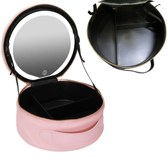 trousse de maquillage led nori rose ouverte  